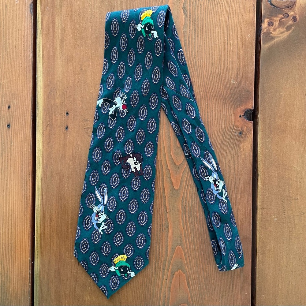 Vintage 1993 Warner Bros. Green and Blue Looney Tunes Tie
